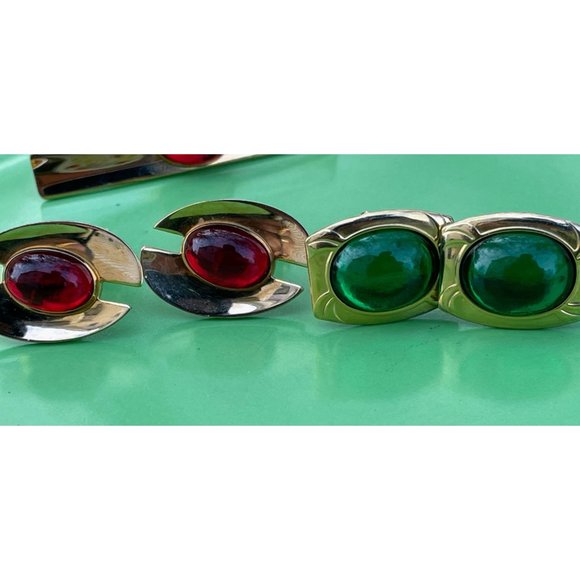 Vintage Lot 1960s Cufflinks Red/Green Lucite Tie Clip - Picture 7 of 13